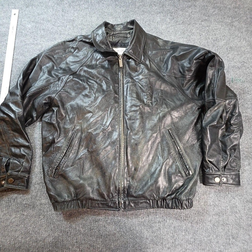 Wilsons Leather M. Julian Bomber Jacket Mens Large Black Full Zip Elastic Waist